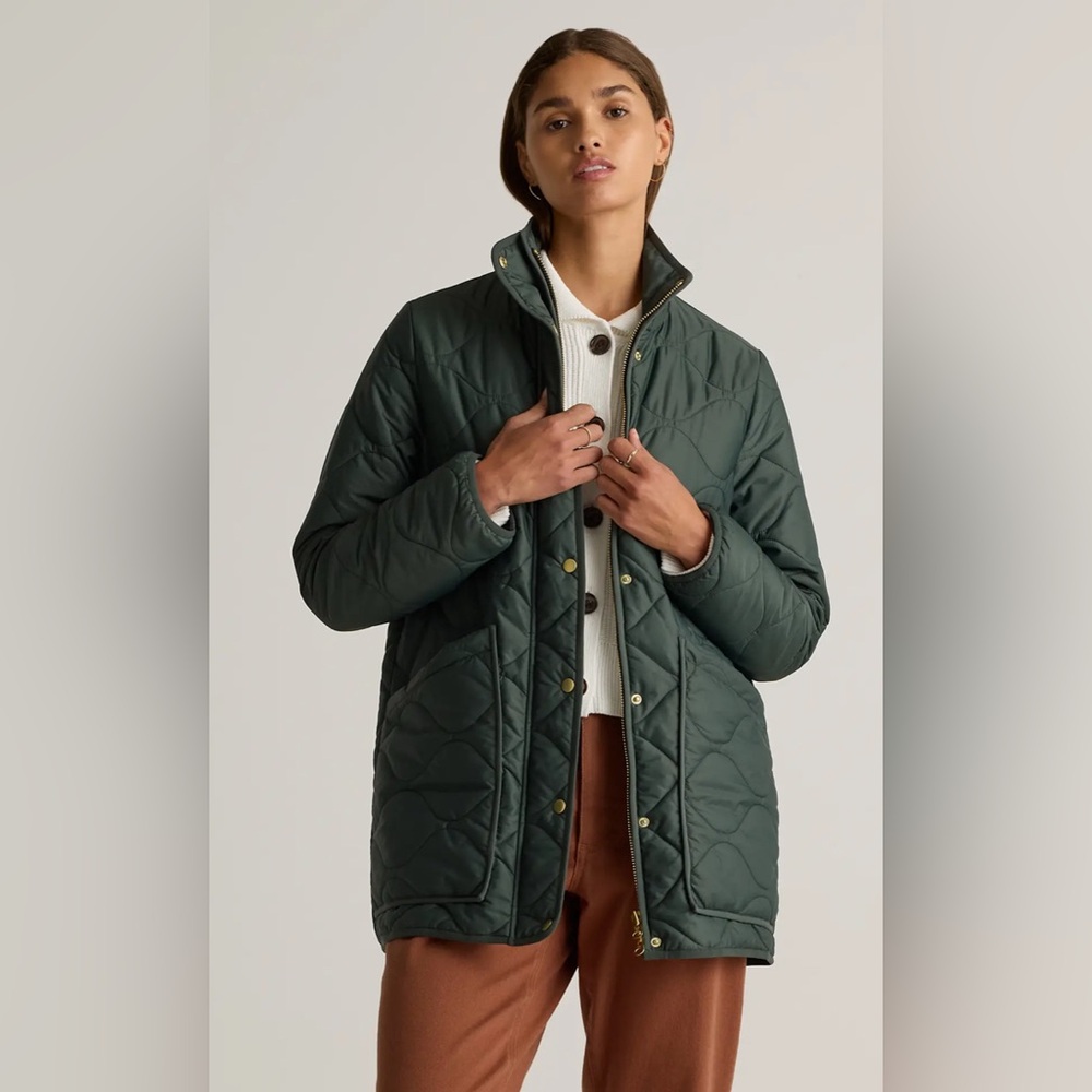 Quince Featherless Quilted Long Puffer Jacket Olive